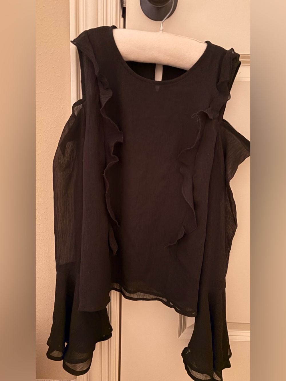 Hollister Black Ruffle Front Sheer Blouse